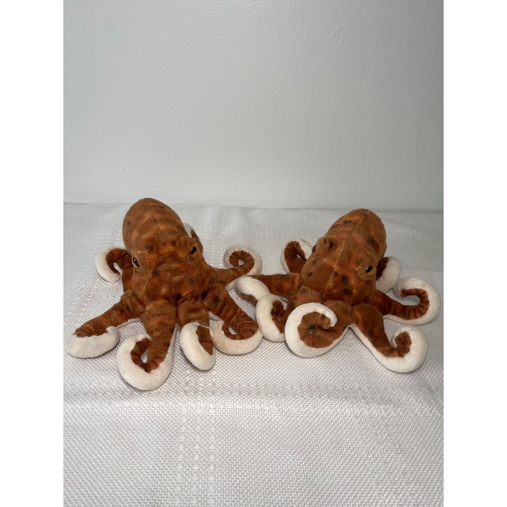 2 Wild Republic Octopus Plush Stuffed‎ Animal Toy Cuddlekins Brown White